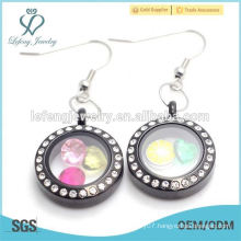 New arrival stainless steel black crystal locket pendant earring jewelry